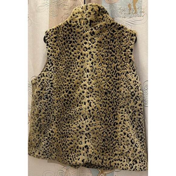Kristen Blake Faux Fur Leopard Vest Womens Lg Animal Print Turtle Neck Winter - Picture 3 of 13